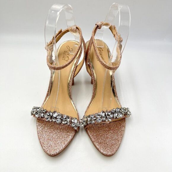 Jewel Badgley Mischka Size‎ 7 Ojai Pink Silver Jeweled Dress Sandals Heels Shoes - Picture 2 of 15
